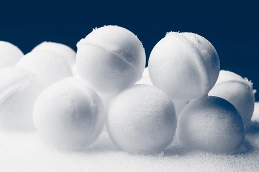 snowballs are ready for the battle, close-up view