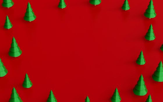 Christmas tree with blank space on a red background, 3d rendering