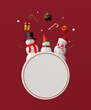 Merry Christmas and Happy New Year, Snowman and Christmas gifts with blank space, 3d rendering