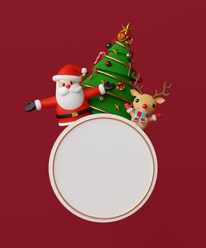 Merry Christmas and Happy New Year, Santa Claus and reindeer with blank space, 3d rendering
