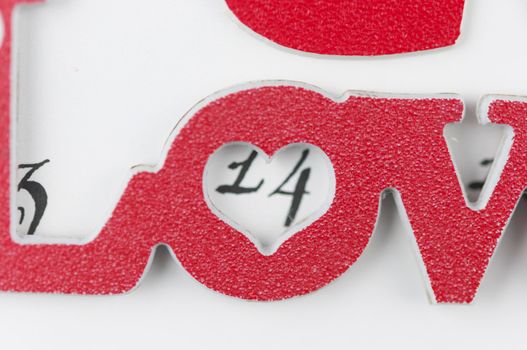 Calendar page with the red hearts on February 14 of Saint Valentines day.