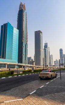 Dubai, UAE - 08.16.2021 - Sheikh Zayed road, downtown