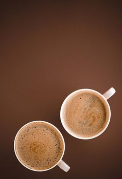 Drinks menu, italian espresso recipe and organic shop concept - Cup of hot coffee as breakfast drink, flatlay cups on brown background