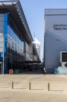 Dubai, UAE - 10.04.2021 World trade center with Emirates towers in the background
