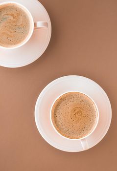 Drinks menu, italian espresso recipe and organic shop concept - Cup of hot coffee as breakfast drink, flatlay cups on beige background