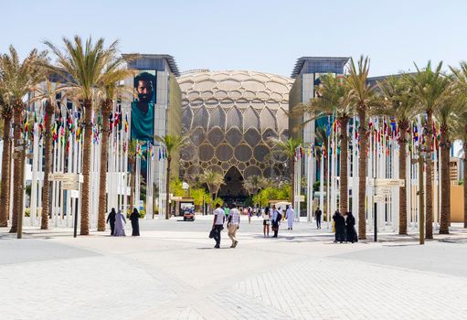 Dubai, UAE - 10.04.2021 Entrance to the EXPO 2020 Al Wasl dome