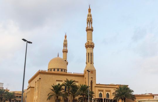 Dubai, UAE - 12.22.2021 - Shot of a minaret with cloudy sky on background in Satwa neighborhood