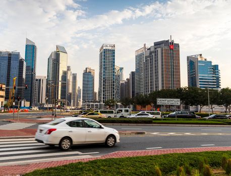 Dubai, UAE - 01.19.2021 - Early morning hour in Business Bay district.