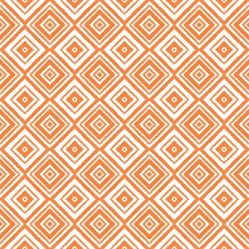 Tiled watercolor pattern. Orange symmetrical kaleidoscope background. Hand painted tiled watercolor seamless. Textile ready radiant print, swimwear fabric, wallpaper, wrapping.