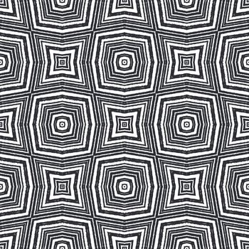 Ikat repeating swimwear design. Black symmetrical kaleidoscope background. Summer ikat sweamwear pattern. Textile ready favorable print, swimwear fabric, wallpaper, wrapping.