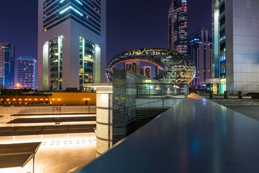 Dubai, UAE - 05.28.2021 Shot of a museum of future at night.