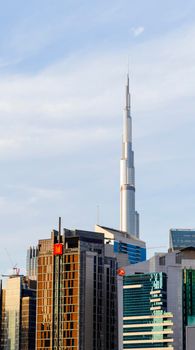 Dubai, UAE - 02.18.2021 Tallest building in the world, Burj Khalifa. Shot made from business bay district.