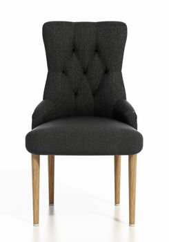 Siena gray fabric chair with wooden legs isolated on white background. 3D illustration.