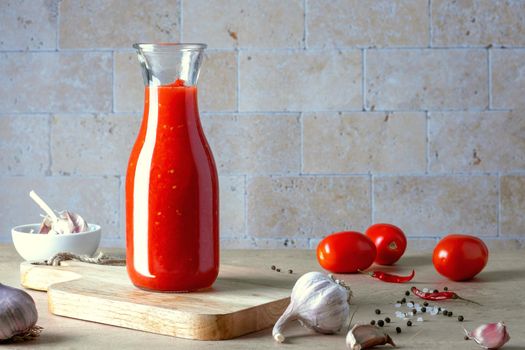 Ingredients for making homemade tomato sauce. Selective focus.