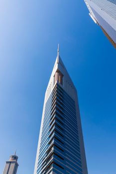 Dubai, UAE - 02.04.2021 Shot of a very well known landmark in Dabai, Emirates towers