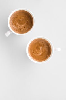 Drinks menu, italian espresso recipe and organic shop concept - Cup of hot french coffee as breakfast drink, flatlay cups on white background