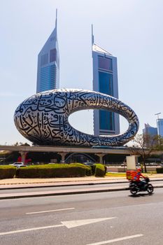 Dubai, UAE - 03.15.2021 Museum of the future and Emirates towers.