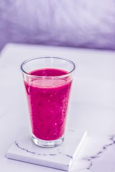 Branding, fasting and cleanse concept - Berry fruit juice in glass, vegan smoothie with chia for diet detox drink and healthy natural breakfast recipe, organic exotic food and nutrition brand design