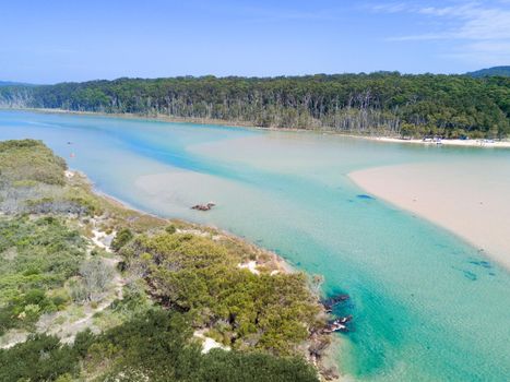 Aerial views of pristine crystal clear waterways of south coast NSW Australia