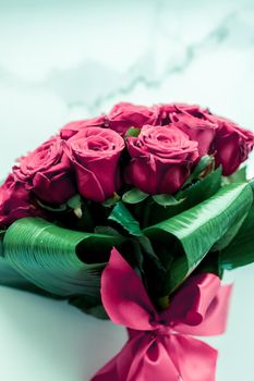 Gift for her, romantic relationship and floral design concept - Luxury bouquet of pink roses on marble background, beautiful flowers as holiday love present on Valentines Day