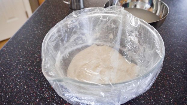 Step by step. Baking sourdough bread in residential kitchen.