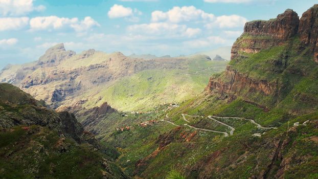 Beautiful valley with mountains aganist sky with clouds, from Masca . High quality photo