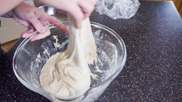Step by step. Baking sourdough bread in residential kitchen.