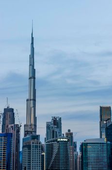 Dubai, UAE - 02.18.2021 Tallest building in the world, Burj Khalifa. Shot made from business bay district.