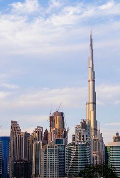 Dubai, UAE - 02.18.2021 Tallest building in the world, Burj Khalifa. Shot made from business bay district.