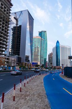 Dubai, UAE - 02.18.2021 Business Bay district, evening traffic
