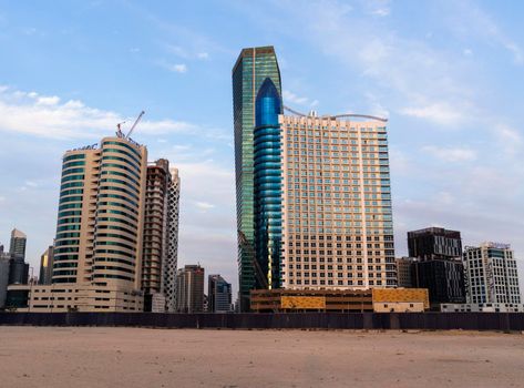 Dubai, UAE - 02.18.2021 Modern buildings of Business Bay district.