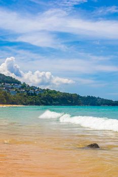 Nai Thon Naithon Beach bay and landscape panorama a beautiful dream beach with turquoise clear water and waves in Sakhu Thalang on Phuket island Thailand in Southeastasia Asia.