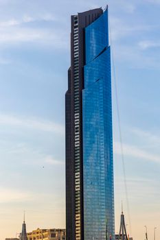Dubai, UAE - 12.20.2021 Dubai D1 tower in Business bay crossing area.