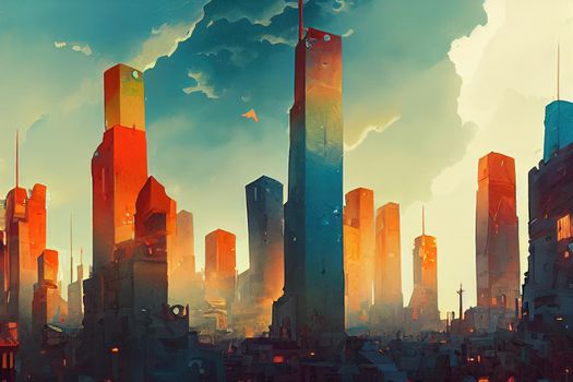 Jamestown abstract city 2d Anime illustration V1 High quality 2d illustration