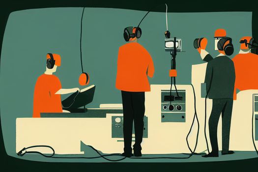 Broadcast Technicians ,Cartoon illustration V1 High quality 2d illustration