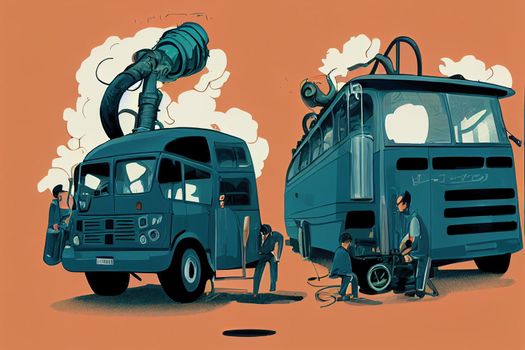 Bus and Truck Mechanics and Diesel Engine Specialists ,Cartoon illustration V2 High quality 2d illustration