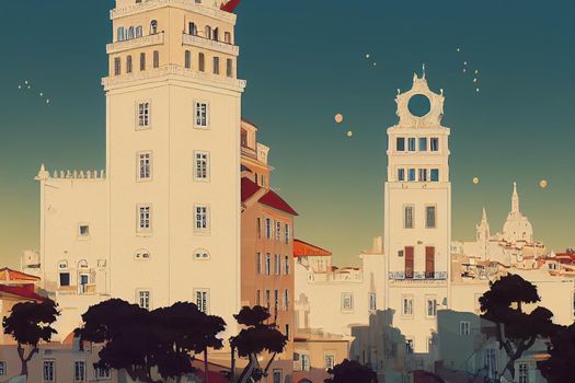 Lisbon city 2d Anime illustration V1 High quality 2d illustration
