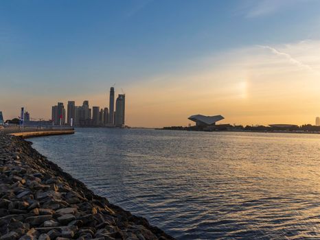 Dubai, UAE - 12.20.2021 Cityscape at the sunset