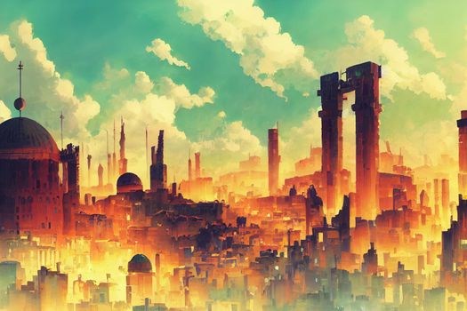 Jerusalem abstract city 2d Anime illustration V1 High quality 2d illustration