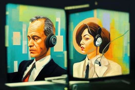 Broadcast News Analysts ,Painting style V1 High quality 2d illustration