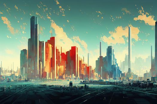 Kingstown abstract city 2d Anime illustration V1 High quality 2d illustration