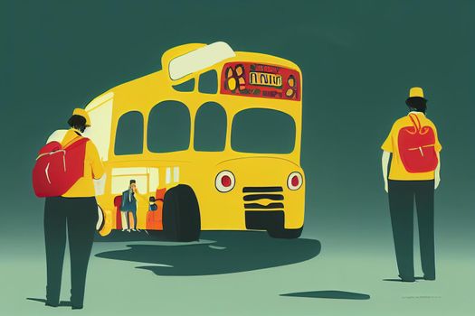 Bus Drivers, School ,Toon illustration V1 High quality 2d illustration