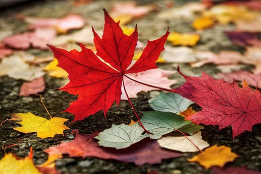 The red carpet of Kyoto at Bishamondo Temple. An autumn maple leaves in Japan on the ground surrounded by read each color on the root of the tree. Japan beautiful autumn leaf in Kyoto.2d style, anime V1 High quality 2d illustration