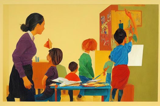 Child, Family, and School Social Workers ,Painting style V2 High quality 2d illustration