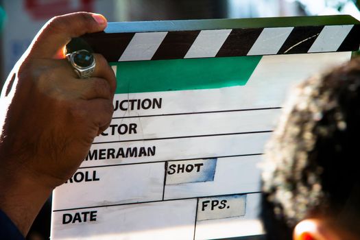 film slate and film crew production set