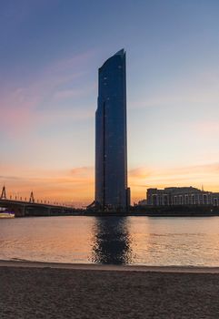 Dubai, UAE - 12.20.2021 Dubai D1 tower in Business bay crossing