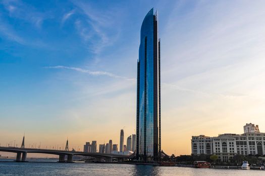 Dubai, UAE - 12.20.2021 Dubai D1 tower in Business bay crossing