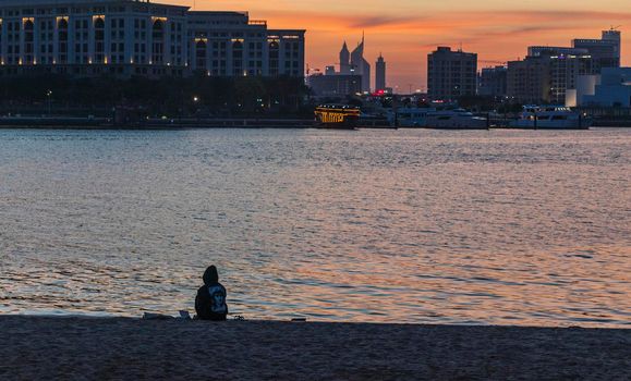 Dubai, UAE - 12.20.2021 Cityscape at the sunset