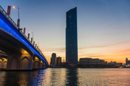 Dubai, UAE - 12.20.2021 Dubai D1 tower in Business bay crossing