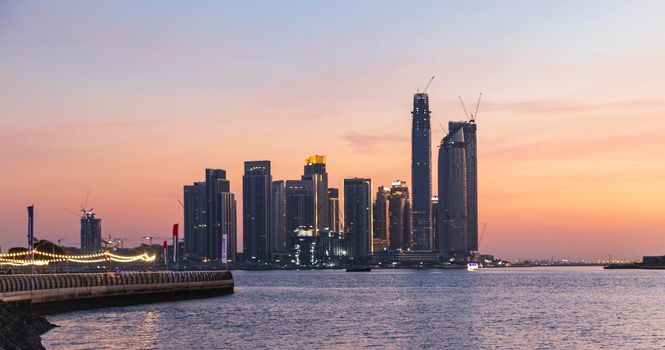 Dubai, UAE - 12.20.2021 Cityscape at the sunset